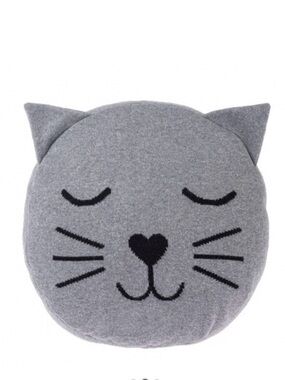 NEW RARE Round Cat Face Knit Pillow - Gray GANZ MIDWEST-CBK
